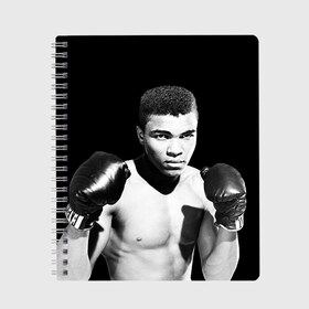 Тетрадь с принтом Muhammad ali 2 в городе Новоалтайск, 100% бумага | 48 листов, плотность листов — 60 г/м2, плотность картонной обложки — 250 г/м2. Листы скреплены сбоку удобной пружинной спиралью. Уголки страниц и обложки скругленные. Цвет линий — светло-серый
 | ali | boxing |  muhammad ali | али | бокс | боксер | мухамад. мухаммад | мухамед али | мухаммед | мухаммед али