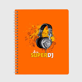 Тетрадь с принтом Super DJ в городе Новоалтайск, 100% бумага | 48 листов, плотность листов — 60 г/м2, плотность картонной обложки — 250 г/м2. Листы скреплены сбоку удобной пружинной спиралью. Уголки страниц и обложки скругленные. Цвет линий — светло-серый
 | dj | music | диджей | клуб | музыка