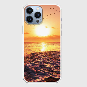 Чехол для iPhone 13 Pro Max с принтом Закат в городе Новоалтайск,  |  | Тематика изображения на принте: sunset | жара | закат | зной | косяк | лето | море | облака | океан | отдых | пена | песок | пляж | прибой | прилив | рассвет | солнце | стая птиц