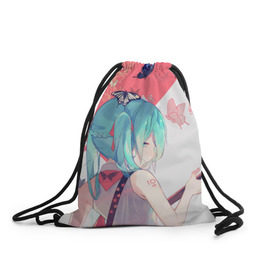 Рюкзак-мешок 3D с принтом Hatsune Miku в городе Новоалтайск, 100% полиэстер | плотность ткани — 200 г/м2, размер — 35 х 45 см; лямки — толстые шнурки, застежка на шнуровке, без карманов и подкладки | Тематика изображения на принте: anime | hatsune | hatsune miku | miku | music | vocaloid | аниме | мику | музыка | пение | хацунэ