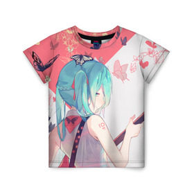 Детская футболка 3D с принтом Hatsune Miku в городе Новоалтайск, 100% гипоаллергенный полиэфир | прямой крой, круглый вырез горловины, длина до линии бедер, чуть спущенное плечо, ткань немного тянется | anime | hatsune | hatsune miku | miku | music | vocaloid | аниме | мику | музыка | пение | хацунэ