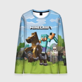 Мужской лонгслив 3D с принтом Minecraft на коне в городе Новоалтайск, 100% полиэстер | длинные рукава, круглый вырез горловины, полуприлегающий силуэт | game | minecraft | игры | маинкрафт | майн | майнкравт | майнкрафт