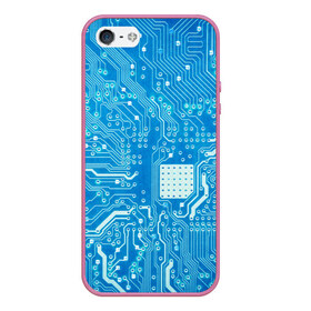 Чехол для iPhone 5/5S матовый с принтом Системная плата в городе Новоалтайск, Силикон | Область печати: задняя сторона чехла, без боковых панелей | кибер | микросхема | синий