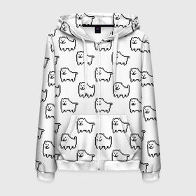Мужская толстовка 3D на молнии с принтом Undertale Annoying dog white в городе Новоалтайск, 100% полиэстер | длина до линии бедра, манжеты и пояс оформлены мягкой тканевой резинкой, двухслойный капюшон со шнурком для регулировки, спереди молния, по бокам два кармана | 8 bit | annoying dog | dog | pixel art | undertale | white