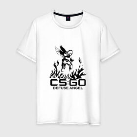 Мужская футболка хлопок с принтом cs:go - Defuse Angel в городе Новоалтайск, 100% хлопок | прямой крой, круглый вырез горловины, длина до линии бедер, слегка спущенное плечо. | cs | csgo | ct | fire | game | terror | го | кс | ксго | огонь