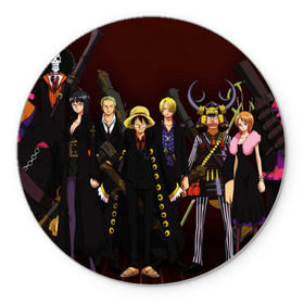 Коврик круглый с принтом One Piece в городе Новоалтайск, резина и полиэстер | круглая форма, изображение наносится на всю лицевую часть | Тематика изображения на принте: anime | ван пис | луффи | манки | нами | ророноа зоро