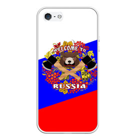 Чехол для iPhone 5/5S матовый с принтом Добро пожаловать в Россию в городе Новоалтайск, Силикон | Область печати: задняя сторона чехла, без боковых панелей | russia | welcome | медведь | россия | хохлома