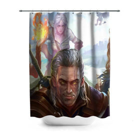 Штора 3D для ванной с принтом Witcher 3 в городе Новоалтайск, 100% полиэстер | плотность материала — 100 г/м2. Стандартный размер — 146 см х 180 см. По верхнему краю — пластиковые люверсы для креплений. В комплекте 10 пластиковых колец | gerald | wild hunt | witcher | ведьмак | геральд | дикая охота