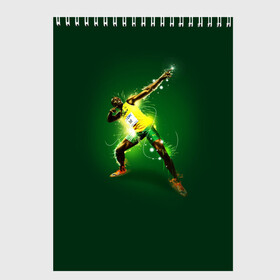 Скетчбук с принтом Usain Bolt в городе Новоалтайск, 100% бумага
 | 48 листов, плотность листов — 100 г/м2, плотность картонной обложки — 250 г/м2. Листы скреплены сверху удобной пружинной спиралью | атлетика | без | болт | легкая | спорт | усейн