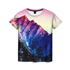 Женская футболка 3D с принтом Горы в городе Новоалтайск, 100% полиэфир ( синтетическое хлопкоподобное полотно) | прямой крой, круглый вырез горловины, длина до линии бедер | закат | пейзаж | скала