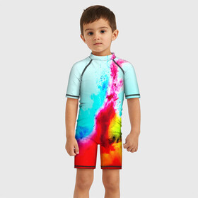 Детский купальный костюм 3D с принтом Палитра красок в городе Новоалтайск, Полиэстер 85%, Спандекс 15% | застежка на молнии на спине | абстракция | абстракция красок | брызги | краска | цветные