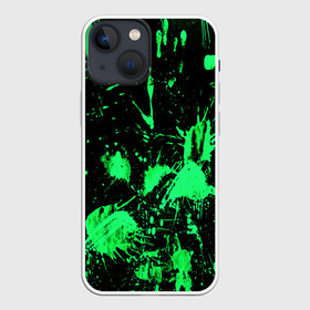 Чехол для iPhone 13 mini с принтом Брызги красок в городе Новоалтайск,  |  | зеленый | кляксы | паттерн | черный