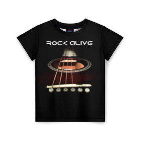 Детская футболка 3D с принтом ROCK ALIVE в городе Новоалтайск, 100% гипоаллергенный полиэфир | прямой крой, круглый вырез горловины, длина до линии бедер, чуть спущенное плечо, ткань немного тянется | rock | рок | рок жив | рок музыка | русский рок