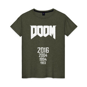 Женская футболка хлопок с принтом Doom 2016 в городе Новоалтайск, 100% хлопок | прямой крой, круглый вырез горловины, длина до линии бедер, слегка спущенное плечо | 2016 | doom | дум | игра | игры | кровь | череп | черепа