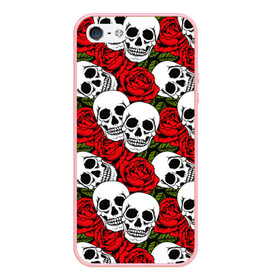 Чехол для iPhone 5/5S матовый с принтом Черепа в розах в городе Новоалтайск, Силикон | Область печати: задняя сторона чехла, без боковых панелей | Тематика изображения на принте: music | rock | skull | музыка | рок | череп | черепа