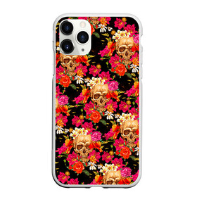 Чехол для iPhone 11 Pro матовый с принтом Цветочные черепки в городе Новоалтайск, Силикон |  | music | rock | skull | музыка | рок | череп | черепа