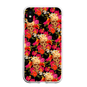 Чехол для iPhone XS Max матовый с принтом Цветочные черепки в городе Новоалтайск, Силикон | Область печати: задняя сторона чехла, без боковых панелей | music | rock | skull | музыка | рок | череп | черепа
