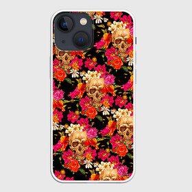 Чехол для iPhone 13 mini с принтом Цветочные черепки в городе Новоалтайск,  |  | music | rock | skull | музыка | рок | череп | черепа