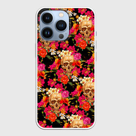 Чехол для iPhone 13 Pro с принтом Цветочные черепки в городе Новоалтайск,  |  | music | rock | skull | музыка | рок | череп | черепа