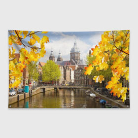 Флаг-баннер с принтом Amsterdam в городе Новоалтайск, 100% полиэстер | размер 67 х 109 см, плотность ткани — 95 г/м2; по краям флага есть четыре люверса для крепления | нидерланды | пейзаж