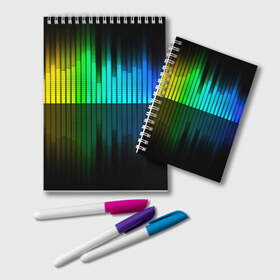 Блокнот с принтом Эквалайзер в городе Новоалтайск, 100% бумага | 48 листов, плотность листов — 60 г/м2, плотность картонной обложки — 250 г/м2. Листы скреплены удобной пружинной спиралью. Цвет линий — светло-серый
 | Тематика изображения на принте: музыка | ритм | эквалайзер