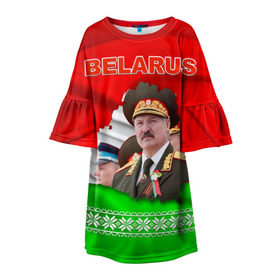 Детское платье 3D с принтом Belarus 18 в городе Новоалтайск, 100% полиэстер | прямой силуэт, чуть расширенный к низу. Круглая горловина, на рукавах — воланы | belarus | беларусь | лукашенко | президент