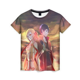Женская футболка 3D с принтом Sword Art Online в городе Новоалтайск, 100% полиэфир ( синтетическое хлопкоподобное полотно) | прямой крой, круглый вырез горловины, длина до линии бедер | anime | asuna | kirito | sword art online | аниме | асада | асуна | кирито | мастера меча онлайн | синон