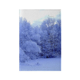 Обложка для паспорта матовая кожа с принтом Зима в городе Новоалтайск, натуральная матовая кожа | размер 19,3 х 13,7 см; прозрачные пластиковые крепления | деревья | природа | синий | снег | снежный
