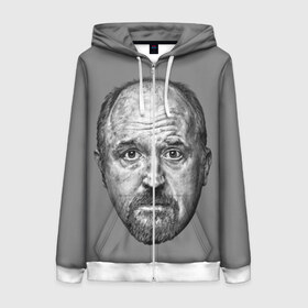 Женская толстовка 3D на молнии с принтом Louis CK в городе Новоалтайск, 100% полиэстер | длина до линии бедра, манжеты и пояс оформлены мягкой тканевой резинкой, двухслойный капюшон со шнурком для регулировки, спереди молния, по бокам два кармана | louis ck | stand up | луи си кей | стенд ап | стоя