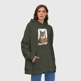 Худи SuperOversize хлопок с принтом Рысь (retro style) в городе Новоалтайск, 70% хлопок, 30% полиэстер, мягкий начес внутри | карман-кенгуру, эластичная резинка на манжетах и по нижней кромке, двухслойный капюшон
 | retro style | ветошь | винтаж | вырез | дикая кошка | животное | зверь | инстинкты | клыки | когти | лик | охотник | потёртости | рысь | след | старина | ушки | хищник | хохолки | царапины