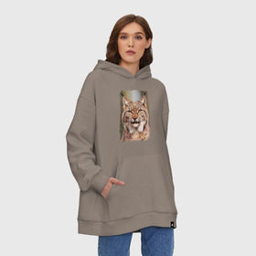 Худи SuperOversize хлопок с принтом Рысь (retro style) в городе Новоалтайск, 70% хлопок, 30% полиэстер, мягкий начес внутри | карман-кенгуру, эластичная резинка на манжетах и по нижней кромке, двухслойный капюшон
 | retro style | ветошь | винтаж | вырез | дикая кошка | животное | зверь | инстинкты | клыки | когти | лик | охотник | потёртости | рысь | след | старина | ушки | хищник | хохолки | царапины