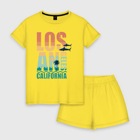Женская пижама с шортиками хлопок с принтом Losangeles в городе Новоалтайск, 100% хлопок | футболка прямого кроя, шорты свободные с широкой мягкой резинкой | california | losangeles | summer | лето