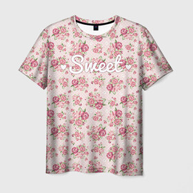 Мужская футболка 3D с принтом Fashion sweet flower 2 в городе Новоалтайск, 100% полиэфир | прямой крой, круглый вырез горловины, длина до линии бедер | flower | strowberry | summer | trend | клубника | клубничка | лето | попробуй меня | популярное | съешь меня | тренд | хит | цветочки | цветы