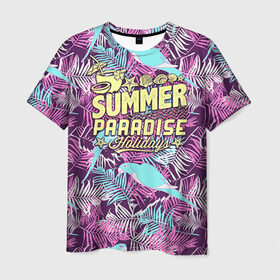 Мужская футболка 3D с принтом Summer paradise 2 в городе Новоалтайск, 100% полиэфир | прямой крой, круглый вырез горловины, длина до линии бедер | beach | flower | party | summer | swag | trend | вечеринка | лето | популярное | сваг | свег | тренд | хит | цветочки | цветы