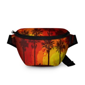 Поясная сумка 3D с принтом Summer Surf в городе Новоалтайск, 100% полиэстер | плотная ткань, ремень с регулируемой длиной, внутри несколько карманов для мелочей, основное отделение и карман с обратной стороны сумки застегиваются на молнию | закат | лето | пейзаж | серфинг | тропики