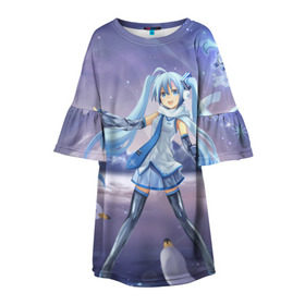 Детское платье 3D с принтом Hatsune Miku в городе Новоалтайск, 100% полиэстер | прямой силуэт, чуть расширенный к низу. Круглая горловина, на рукавах — воланы | anime. аниме | hatsune miku | vocaloid | арт | вокалоид | девушка | мику