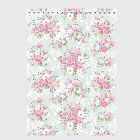 Скетчбук с принтом Flower pattern в городе Новоалтайск, 100% бумага
 | 48 листов, плотность листов — 100 г/м2, плотность картонной обложки — 250 г/м2. Листы скреплены сверху удобной пружинной спиралью | белый | паттерн | розовый | цветы