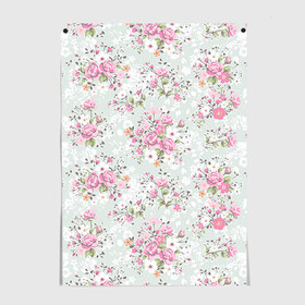 Постер с принтом Flower pattern в городе Новоалтайск, 100% бумага
 | бумага, плотность 150 мг. Матовая, но за счет высокого коэффициента гладкости имеет небольшой блеск и дает на свету блики, но в отличии от глянцевой бумаги не покрыта лаком | белый | паттерн | розовый | цветы