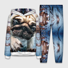 Женский костюм 3D (с толстовкой) с принтом Мопс в городе Новоалтайск,  |  | animal | breed | bubbles | diving | dog | eyes bulging | pug | water | вода | выпученные | глаза | животное | мопс | ныряет | порода | пузыри | собака