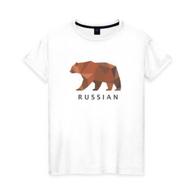 Женская футболка хлопок с принтом Russian bear в городе Новоалтайск, 100% хлопок | прямой крой, круглый вырез горловины, длина до линии бедер, слегка спущенное плечо | вдв | медведь | россия