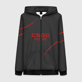 Женская толстовка 3D на молнии с принтом cs:go - Red Line (Красная линия) в городе Новоалтайск, 100% полиэстер | длина до линии бедра, манжеты и пояс оформлены мягкой тканевой резинкой, двухслойный капюшон со шнурком для регулировки, спереди молния, по бокам два кармана | 
