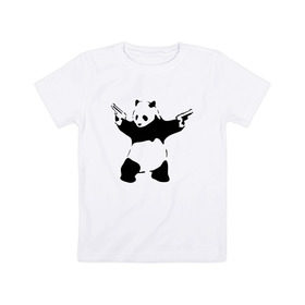 Детская футболка хлопок с принтом Panda & Guns в городе Новоалтайск, 100% хлопок | круглый вырез горловины, полуприлегающий силуэт, длина до линии бедер | panda | крутой | оружие | панда | пистолет | револьвер | рисунок