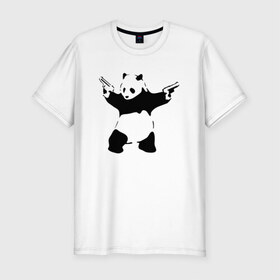 Мужская футболка премиум с принтом Panda & Guns в городе Новоалтайск, 92% хлопок, 8% лайкра | приталенный силуэт, круглый вырез ворота, длина до линии бедра, короткий рукав | panda | крутой | оружие | панда | пистолет | револьвер | рисунок