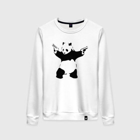Женский свитшот хлопок с принтом Panda & Guns в городе Новоалтайск, 100% хлопок | прямой крой, круглый вырез, на манжетах и по низу широкая трикотажная резинка  | panda | крутой | оружие | панда | пистолет | револьвер | рисунок