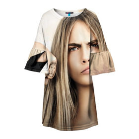 Детское платье 3D с принтом Cara Delevingne в городе Новоалтайск, 100% полиэстер | прямой силуэт, чуть расширенный к низу. Круглая горловина, на рукавах — воланы | actress | angry | body art | british top model | cara delevingne | emotion | актриса | боди арт | британская топ модель | делевинь | кара | сердитая | эмоция