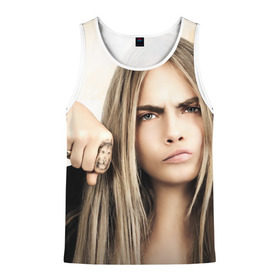 Мужская майка 3D с принтом Cara Delevingne в городе Новоалтайск, 100% полиэстер | круглая горловина, приталенный силуэт, длина до линии бедра. Пройма и горловина окантованы тонкой бейкой | actress | angry | body art | british top model | cara delevingne | emotion | актриса | боди арт | британская топ модель | делевинь | кара | сердитая | эмоция