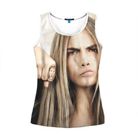 Женская майка 3D с принтом Cara Delevingne в городе Новоалтайск, 100% полиэстер | круглая горловина, прямой силуэт, длина до линии бедра | Тематика изображения на принте: actress | angry | body art | british top model | cara delevingne | emotion | актриса | боди арт | британская топ модель | делевинь | кара | сердитая | эмоция