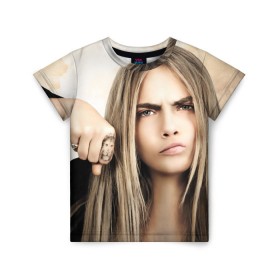 Детская футболка 3D с принтом Cara Delevingne в городе Новоалтайск, 100% гипоаллергенный полиэфир | прямой крой, круглый вырез горловины, длина до линии бедер, чуть спущенное плечо, ткань немного тянется | actress | angry | body art | british top model | cara delevingne | emotion | актриса | боди арт | британская топ модель | делевинь | кара | сердитая | эмоция