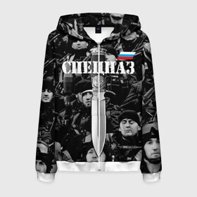 Мужская толстовка 3D на молнии с принтом Спецназ России в городе Новоалтайск, 100% полиэстер | длина до линии бедра, манжеты и пояс оформлены мягкой тканевой резинкой, двухслойный капюшон со шнурком для регулировки, спереди молния, по бокам два кармана | меч | отряд | специального назначения | спецназ | черно белый | черный
