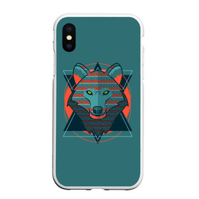 Чехол для iPhone XS Max матовый с принтом Волк в городе Новоалтайск, Силикон | Область печати: задняя сторона чехла, без боковых панелей | арт | волк | глаза | искусство | красный | синий | стилизация | треугольники | цвет